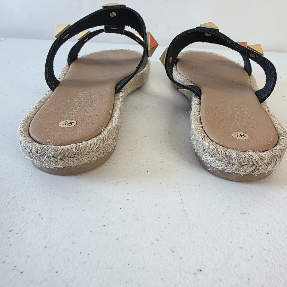 Maypol Raffia Trim Studded Leather Sandal Size 9.5 EU 41 Open Toe Slip-on Summer - Picture 9 of 13